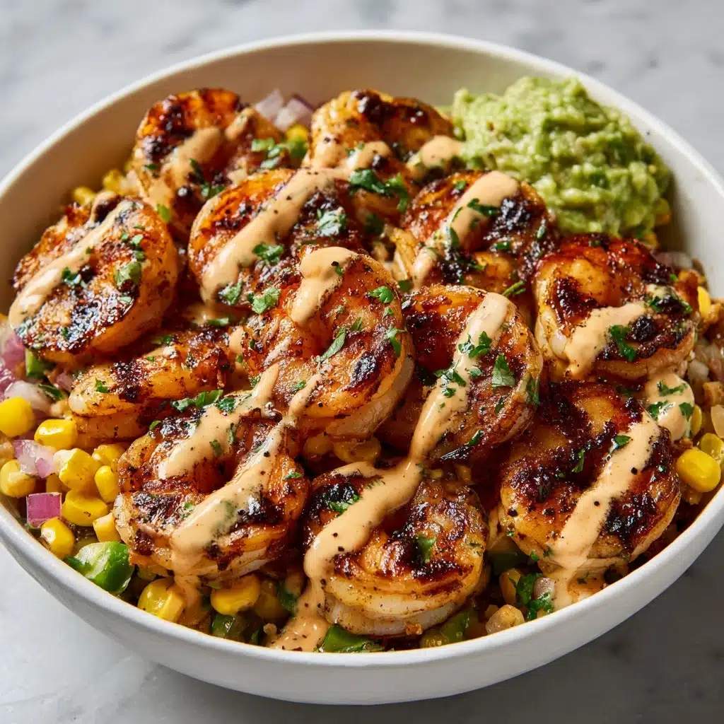 Grilled Shrimp Bowl with Avocado, Corn Salsa & Creamy Sauce Recipe