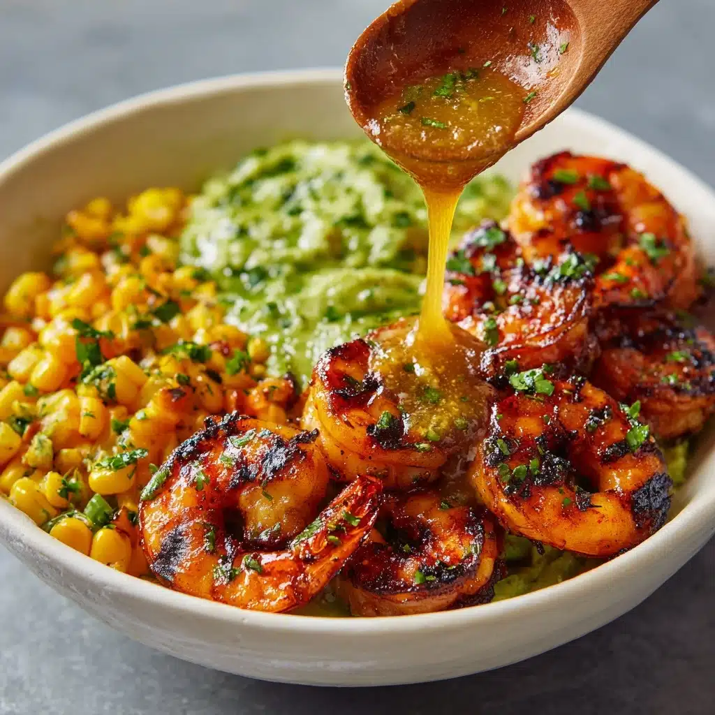 Grilled Shrimp Bowl with Avocado, Corn Salsa & Creamy Sauce Recipe - Recipe Image