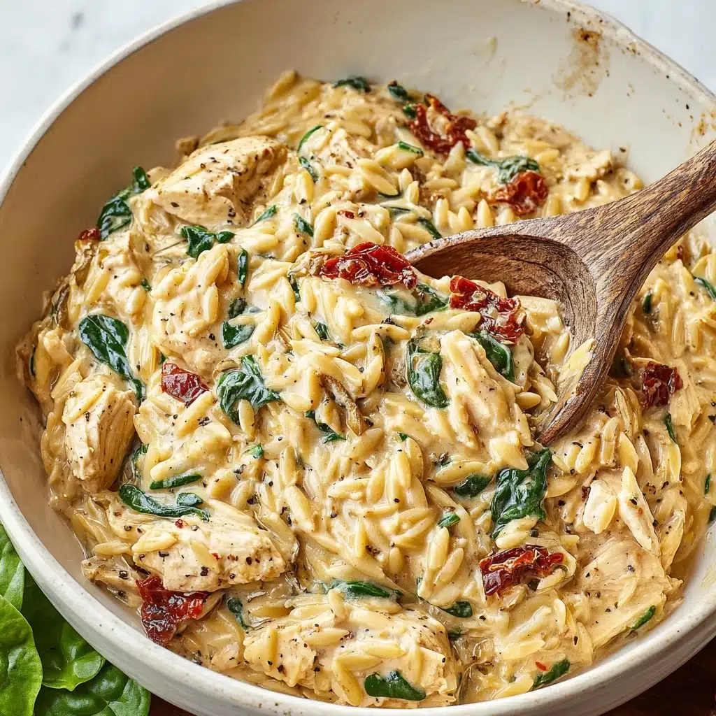 Slow Cooker Creamy Tuscan Chicken Orzo Recipe - Recipe Image