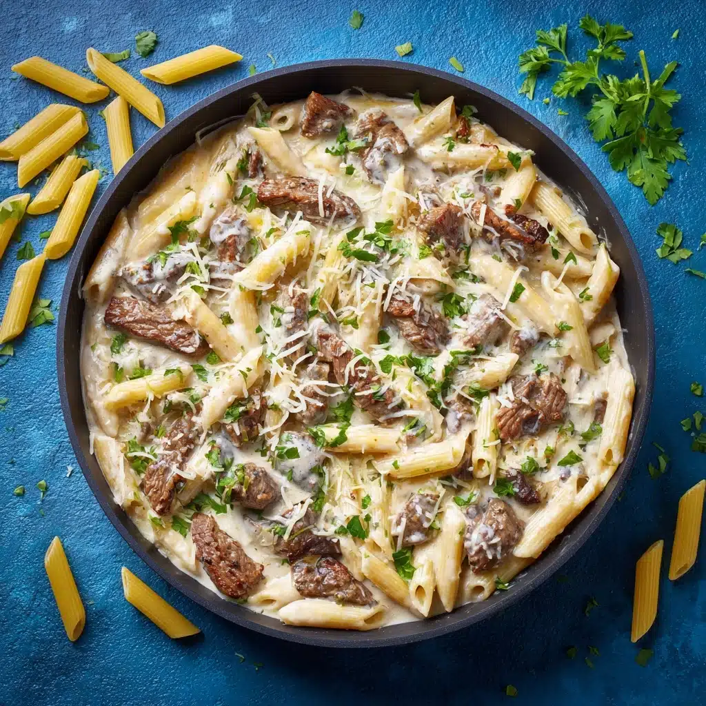 Steak and Creamy Garlic Parmesan Pasta Recipe - Recipe Image
