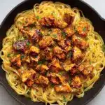 Plate the pasta and top with garlic butter chicken bites Recipe