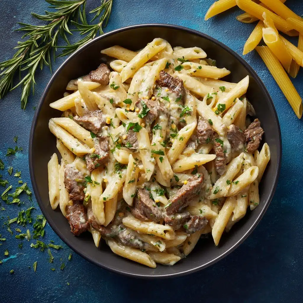 Steak and Creamy Garlic Parmesan Pasta Recipe - Recipe Image