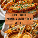 Easy Baked Garlic Parmesan Sweet Potato Wedges Recipe