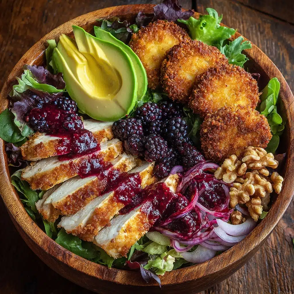 Blackberry Balsamic Grilled Chicken Salad with Crispy Fried Goat Cheese Recipe