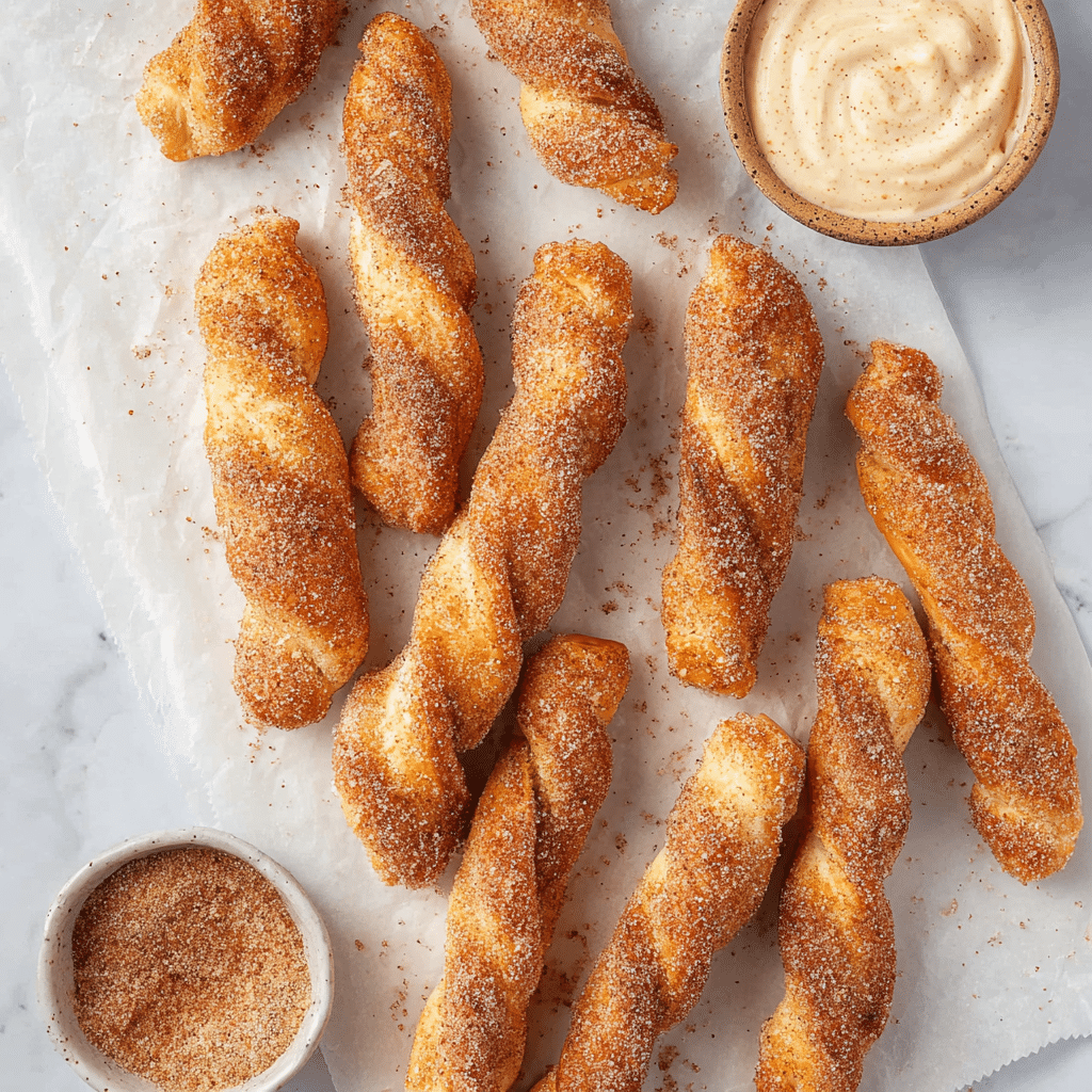 Air Fryer Cinnamon Sugar Twists with Cream Cheese Dip Recipe - Recipe Image