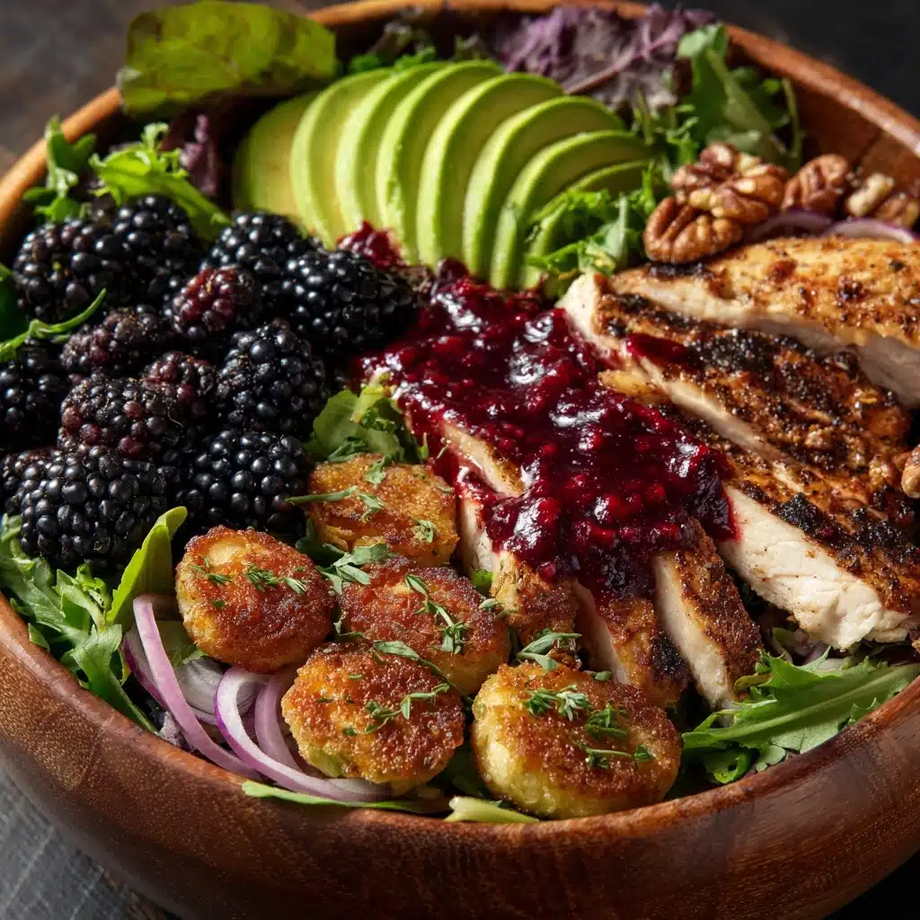 Blackberry Balsamic Grilled Chicken Salad with Crispy Fried Goat Cheese Recipe - Recipe Image