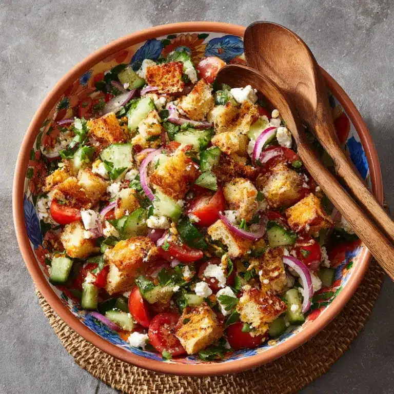 Easy Vegan Cucumber Tomato and Feta Salad with Croutons Recipe