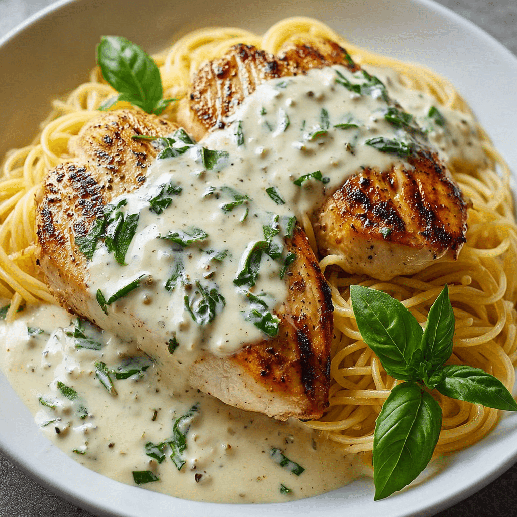 Mozzarella Chicken in Basil Cream Sauce Recipe - Recipe Image