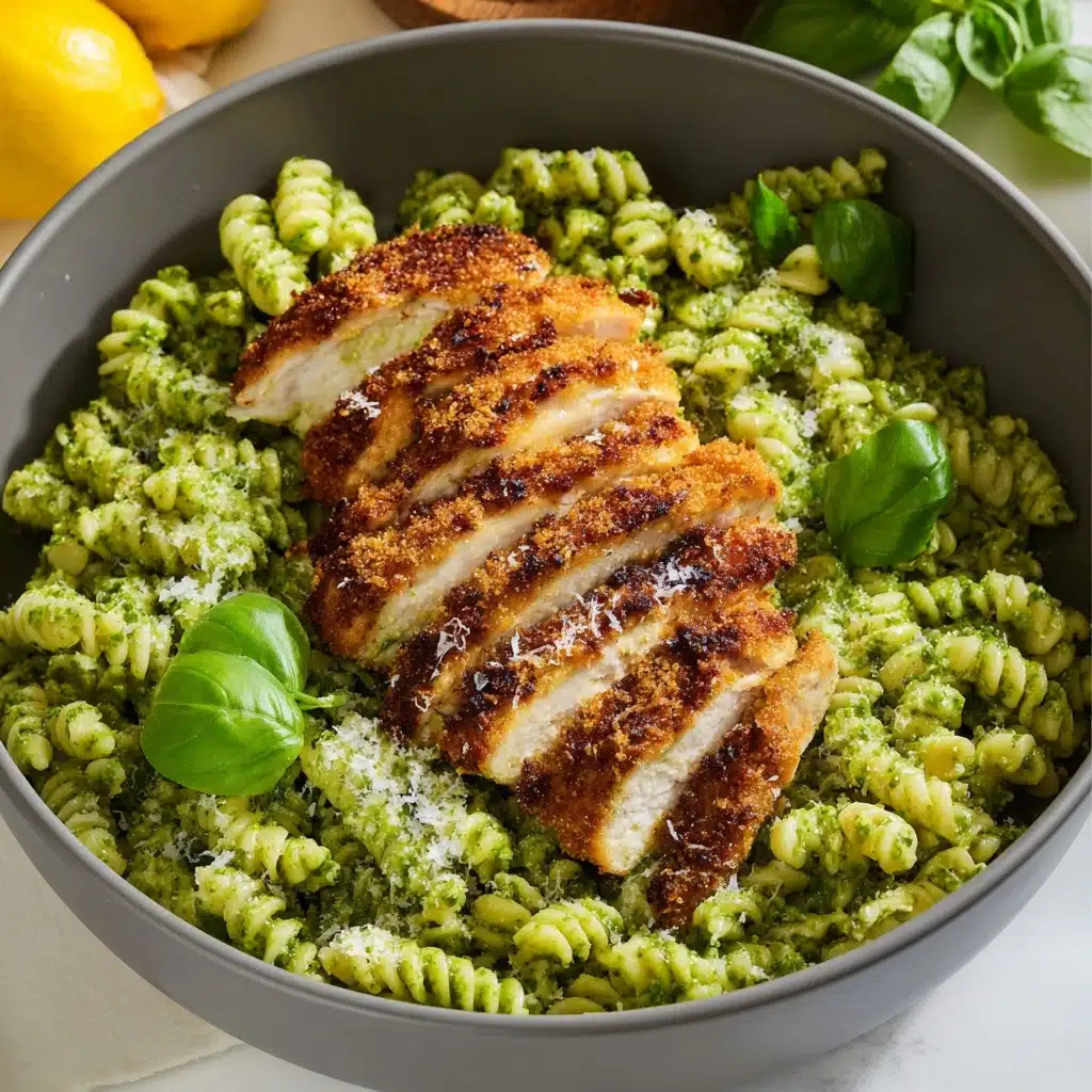 Pesto Pasta with Crispy Parmesan Chicken Recipe