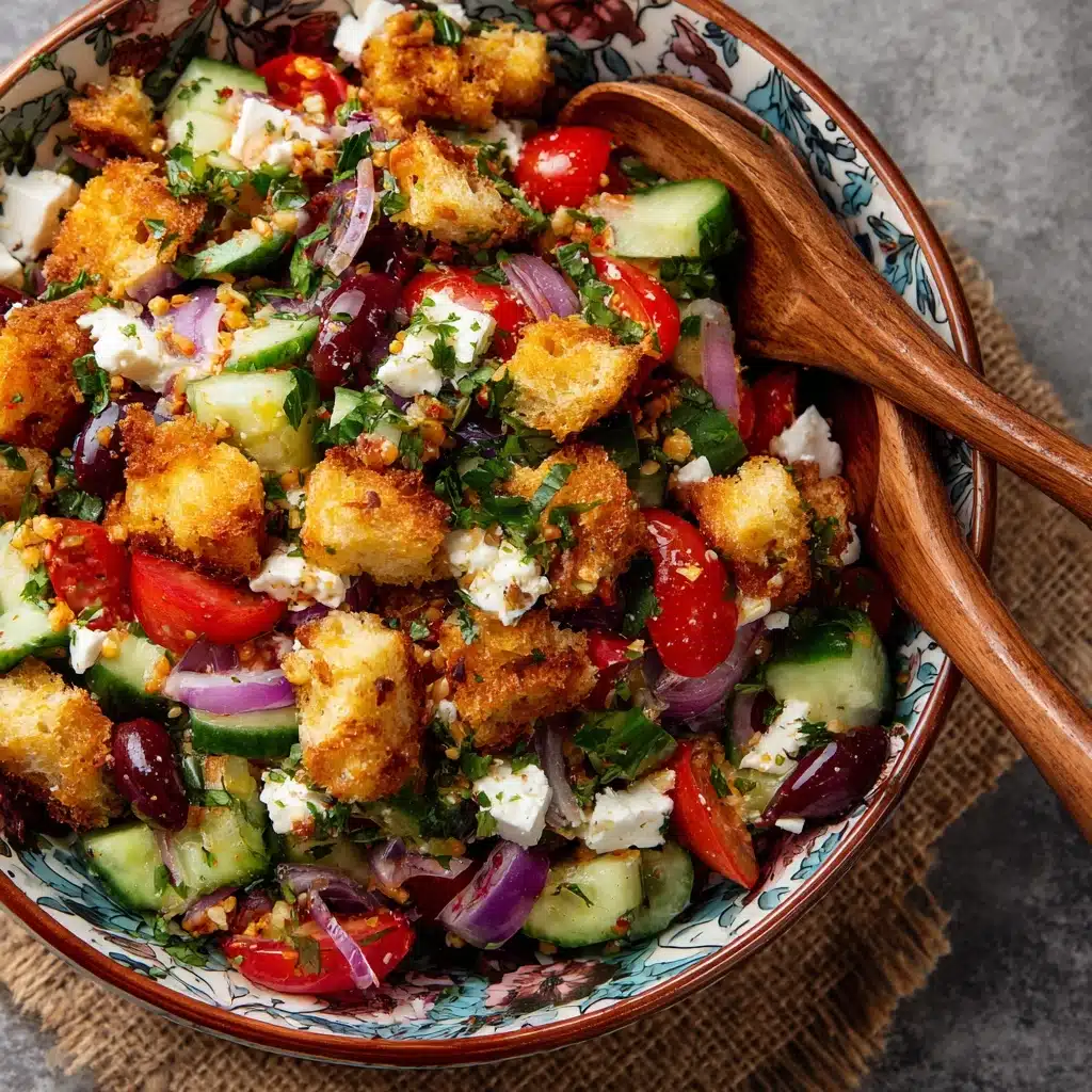 Easy Vegan Cucumber Tomato and Feta Salad with Croutons Recipe - Recipe Image