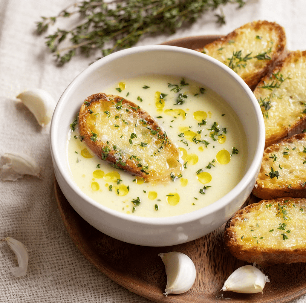 French Garlic Soup (with Cheesy Crostinis) Recipe