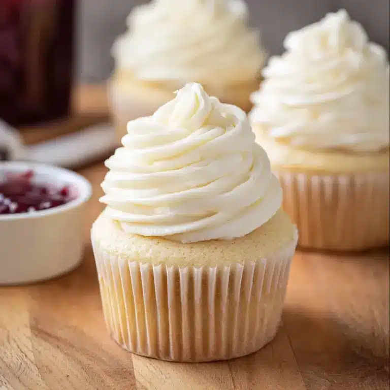 Almond Wedding Cake Cupcakes with Raspberry Filling Recipe