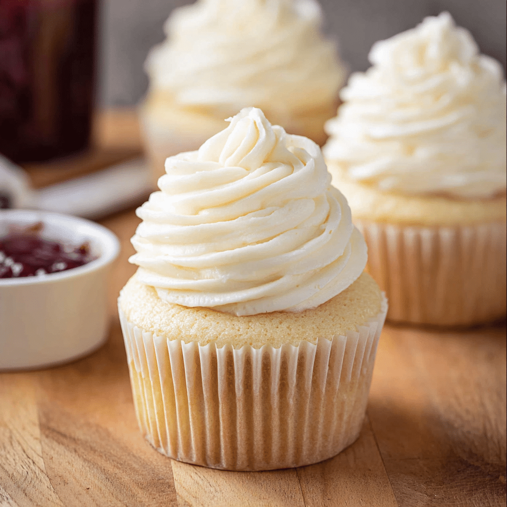 Almond Wedding Cake Cupcakes with Raspberry Filling Recipe - Recipe Image