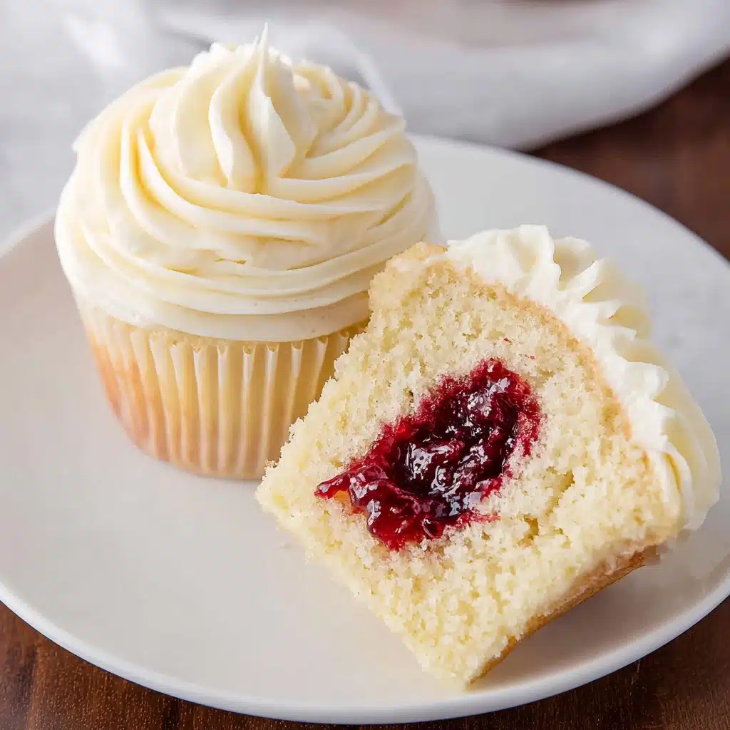Almond Wedding Cake Cupcakes with Raspberry Filling Recipe - Recipe Image