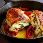 Roasted Red Pepper Spinach Mozzarella Stuffed Chicken Recipe
