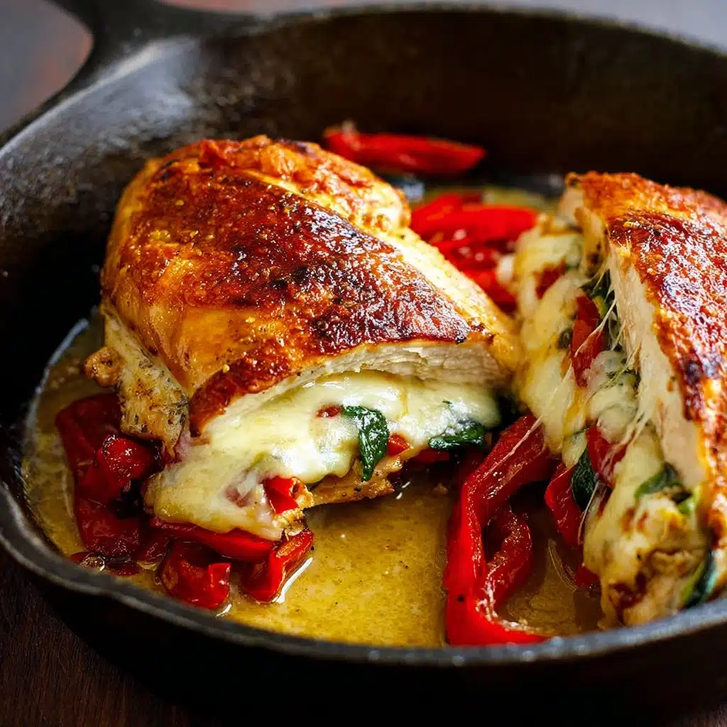 Roasted Red Pepper Spinach Mozzarella Stuffed Chicken Recipe