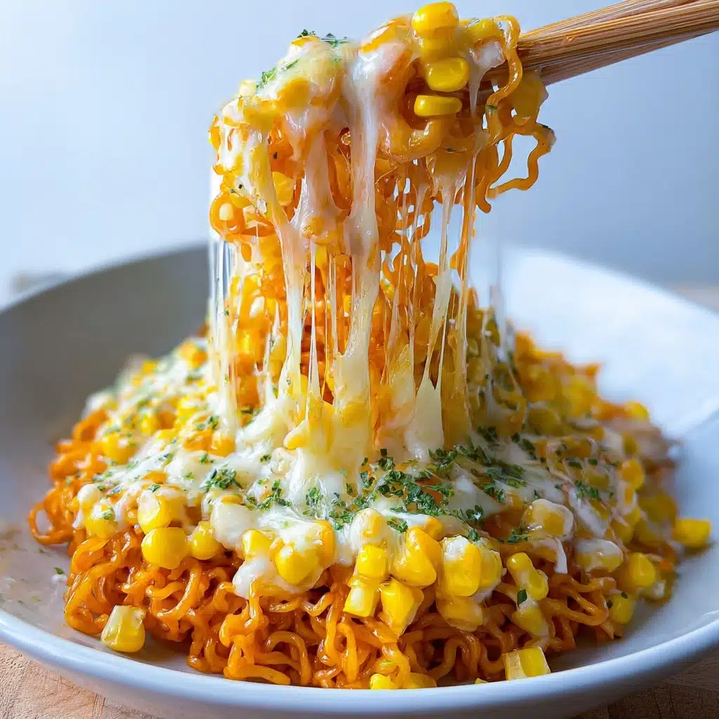 Spicy Noodles with Korean Corn Cheese Recipe - Recipe Image