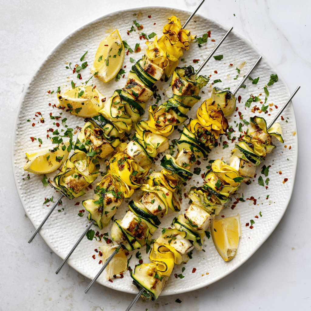 Zucchini Ribbon Skewers with Spicy Lemon Butter Recipe - Recipe Image