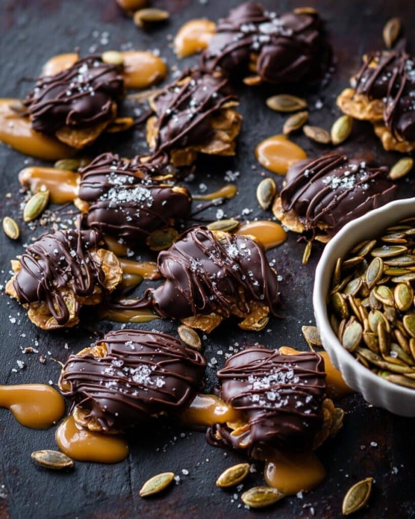 Chocolate Covered Roasted Pumpkin Seed Turtle Clusters Recipe