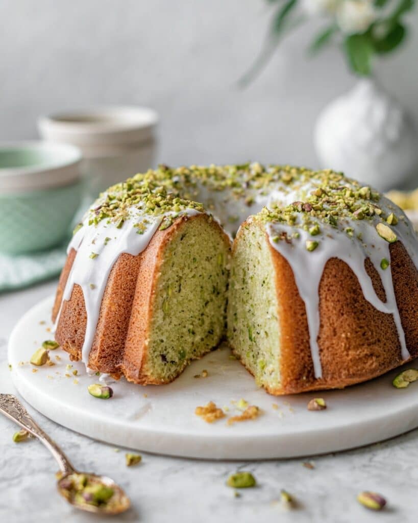 Coconut and Pistachio Pudding Cake Recipe