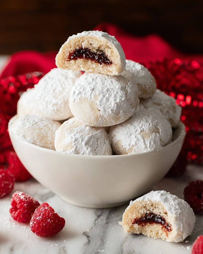 Raspberry Almond Snowball Cookies (Jam Stuffed Snowballs) Recipe