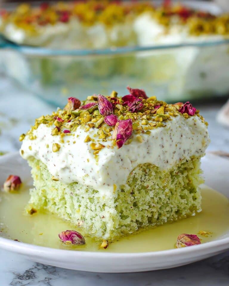 Pistachio Milk Cake with Whipped Cream and Rose Petals Recipe