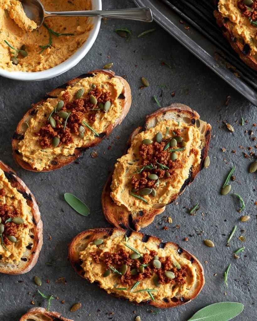 Pumpkin Ricotta Grilled Toasts with Chorizo, Sage, and Toasted Pepitas Recipe