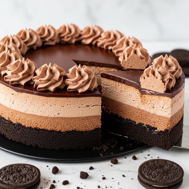 Decadent Chocolate Cheesecake with Oreo Crust and Whipped Chocolate Frosting Recipe
