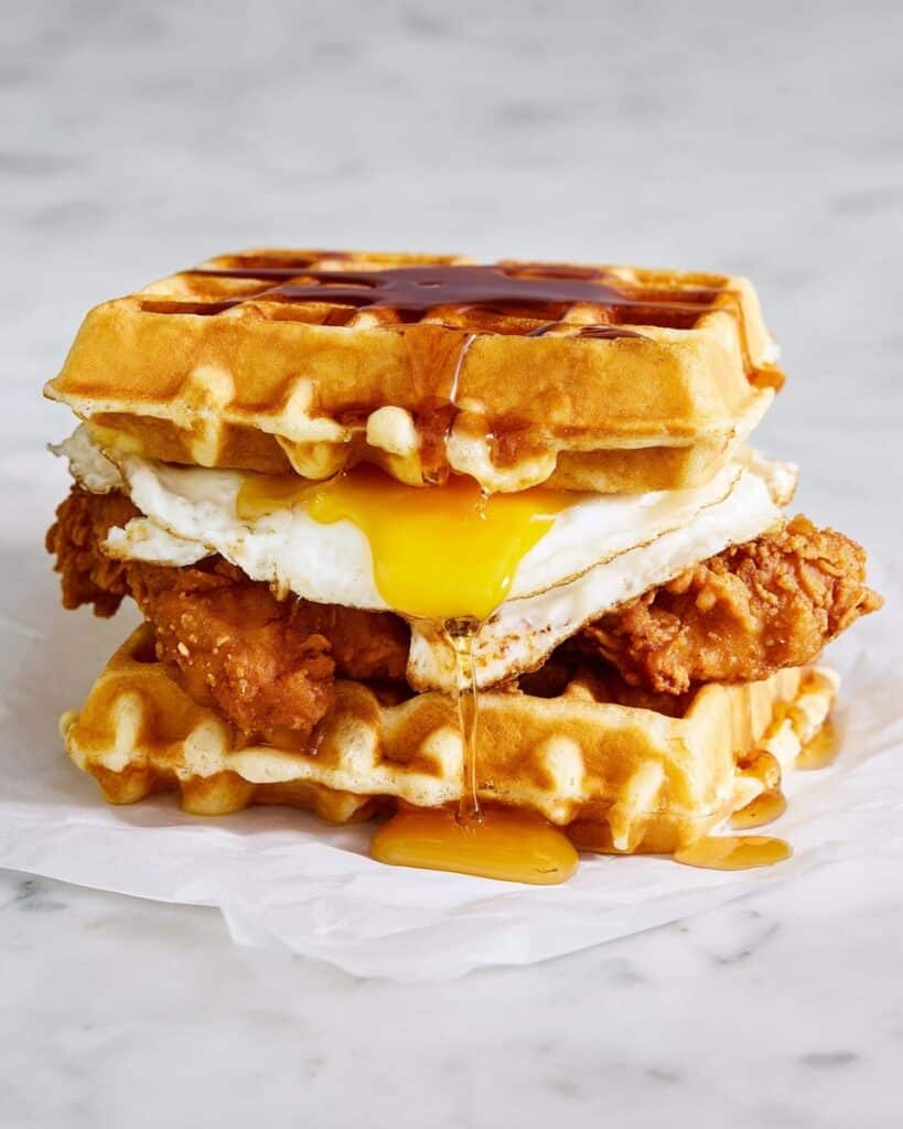 Chicken & Waffle Breakfast Sandwich with Hot Honey Recipe