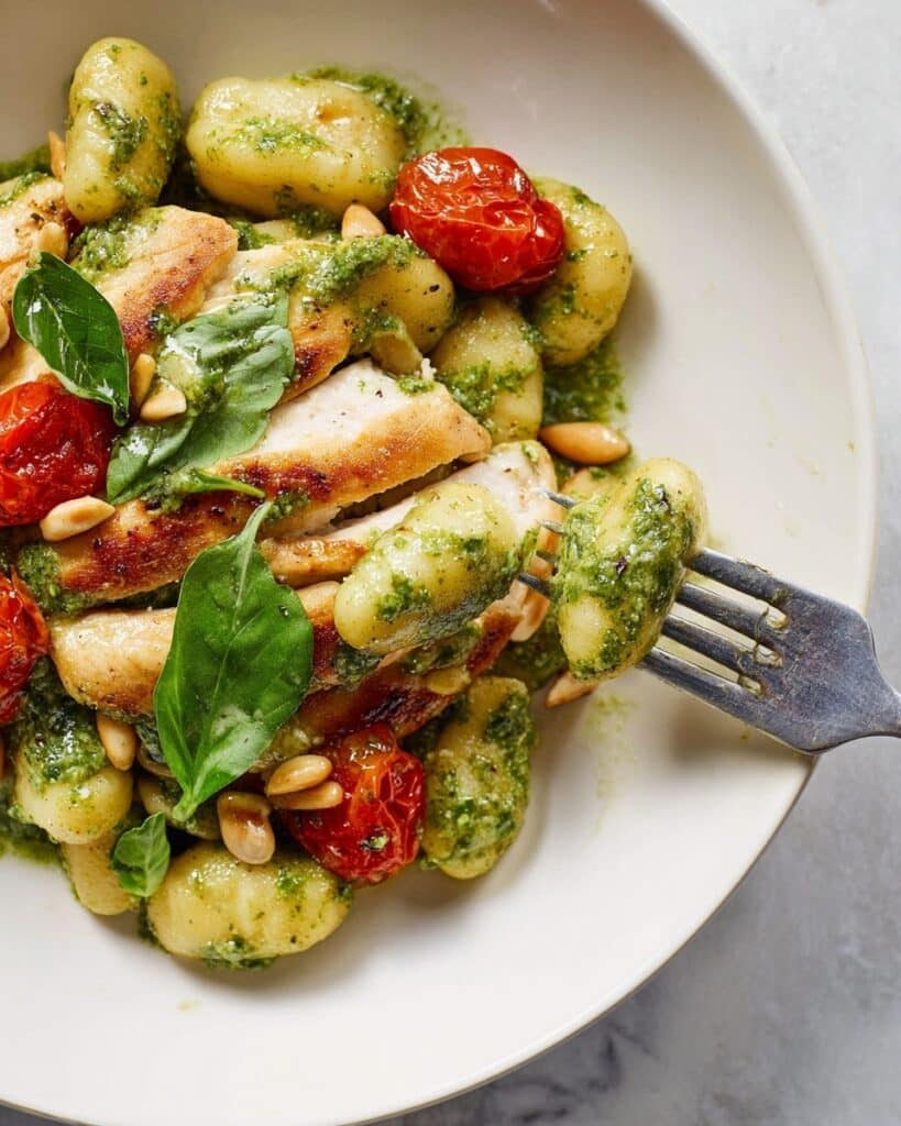 Creamy Pesto Baked Gnocchi & Chicken Skillet Recipe