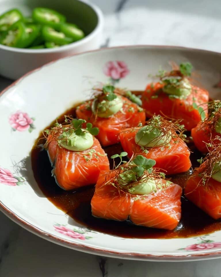 Sweet Ponzu Salmon Crudo with Creamy Jalapeño Sauce Recipe