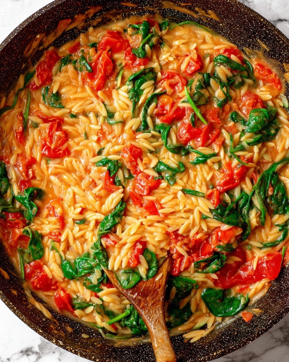One Pan Tomato Spinach Orzo Recipe
