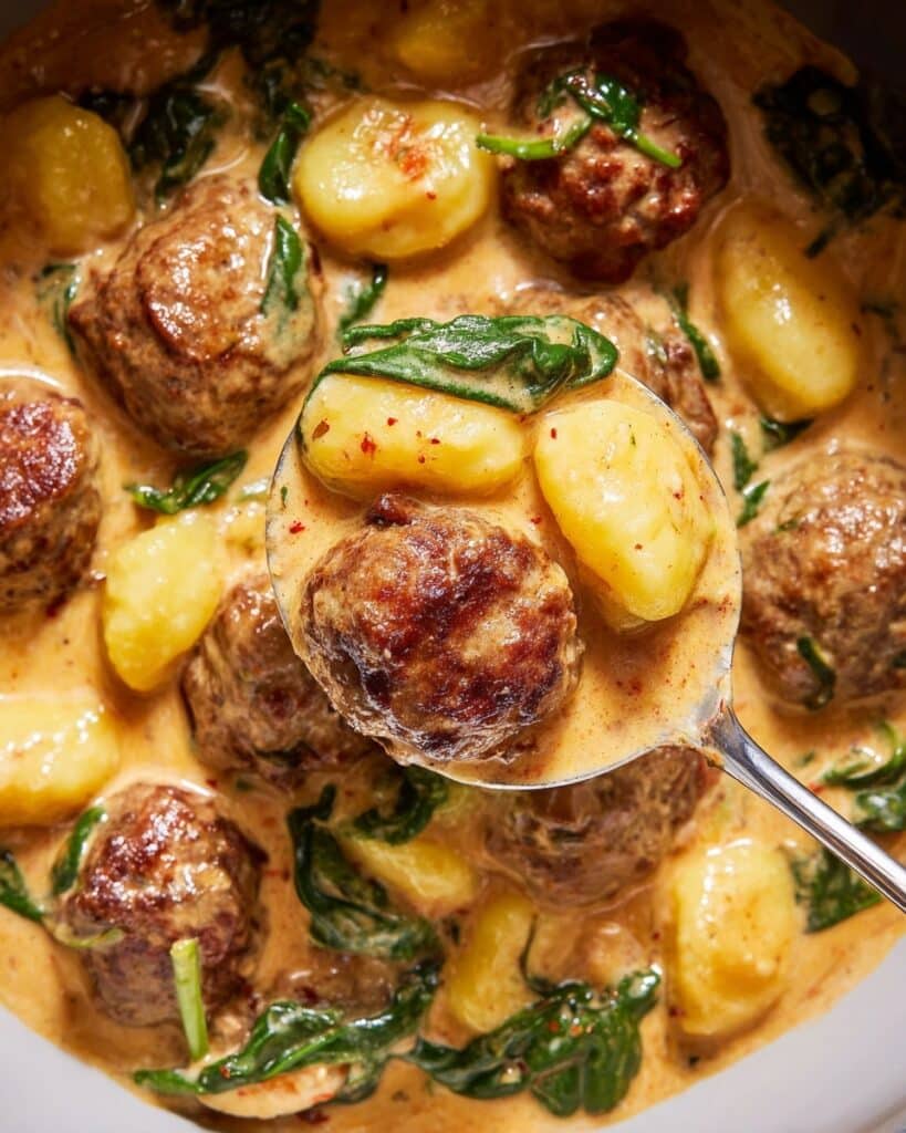 Slow-Cooker Tuscan Chicken Meatballs with Gnocchi Recipe