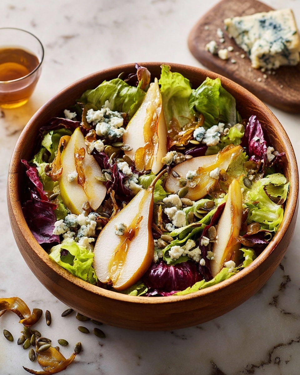 Pear Salad with Caramelized Pumpkin Seeds and Blue Cheese Recipe