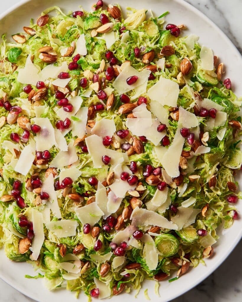Brussels Sprout Salad with Lemon, Parsley, Almonds, and Pomegranate Seeds Recipe