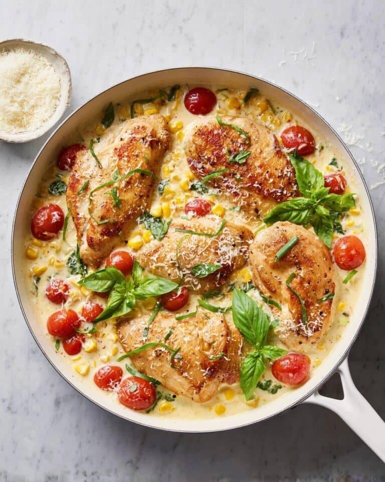 Creamy Basil Chicken Skillet with Corn and Tomato Recipe