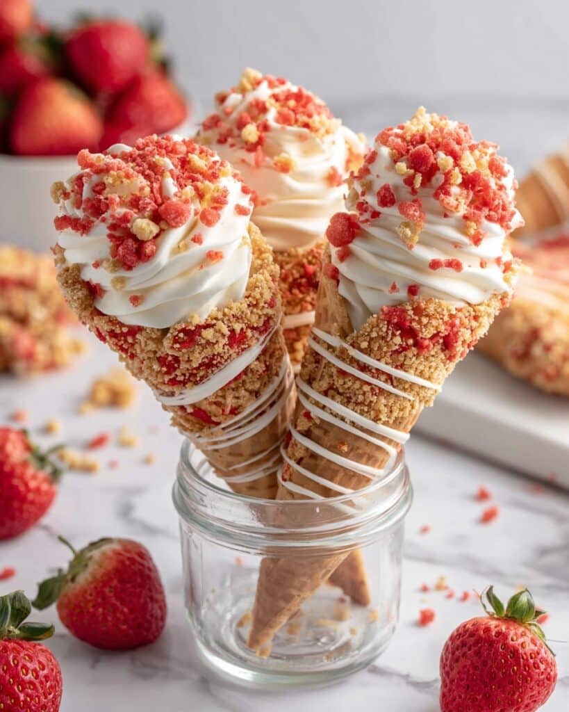 Strawberry Crunch Cheesecake Cones Recipe