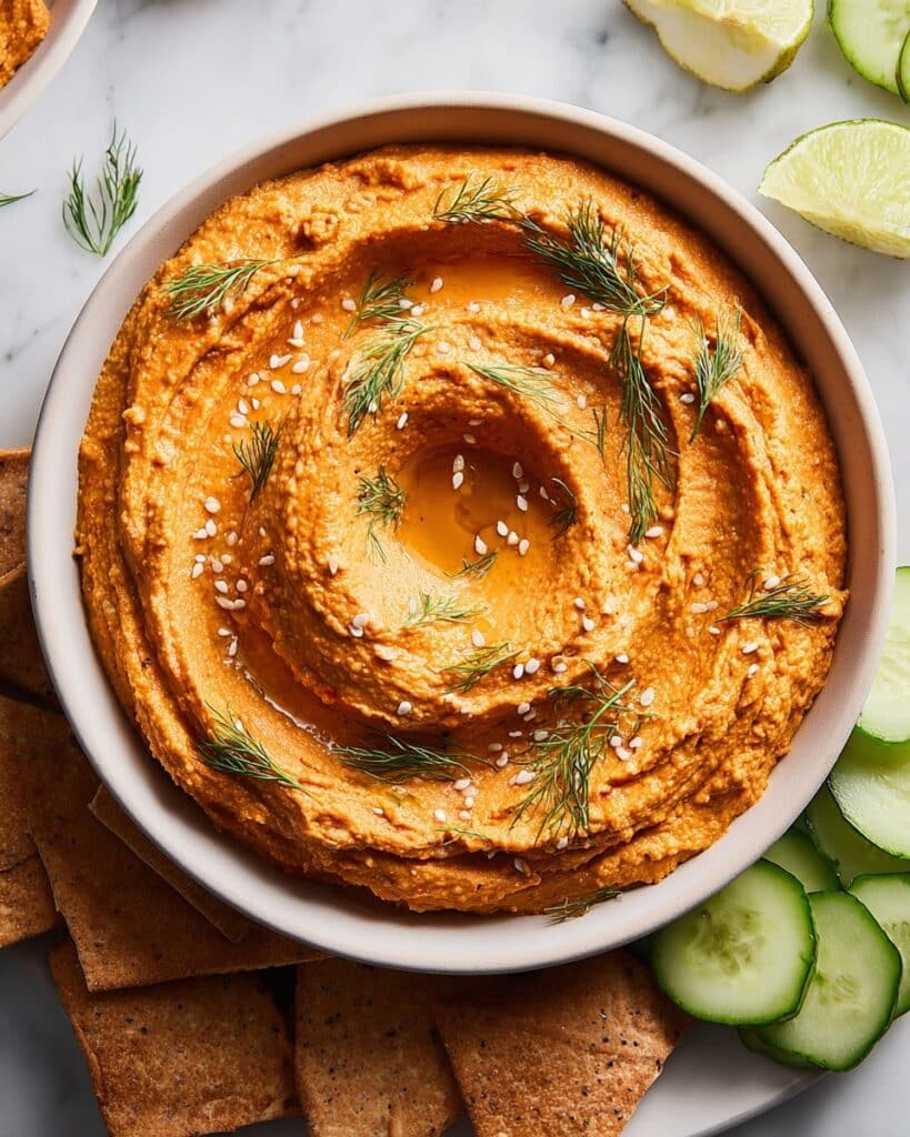 Carrot Hummus with Harissa and Toasted Sesame Seeds Recipe