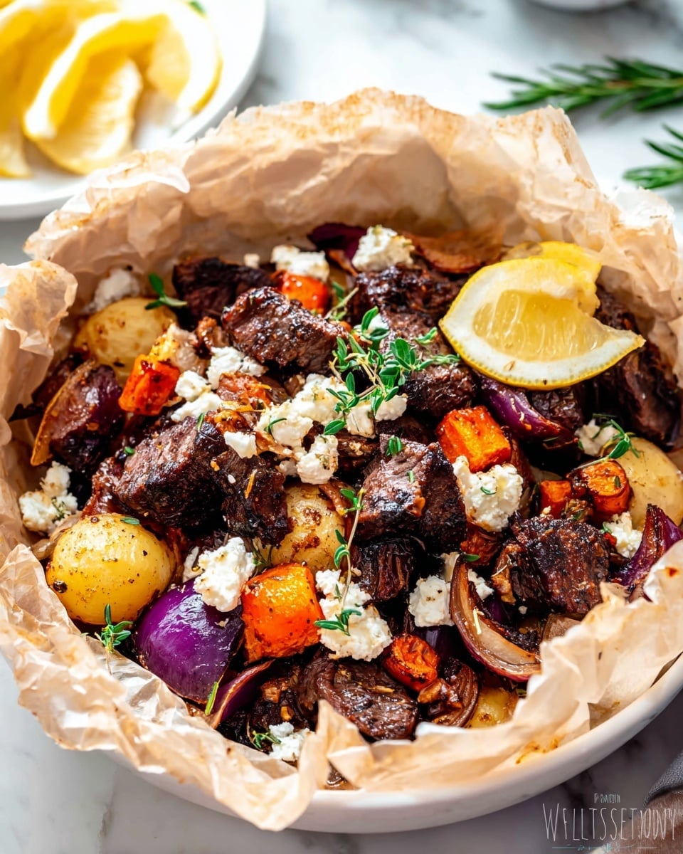 Greek Lamb Kleftiko Baked in Parchment with Vegetables and Feta Recipe