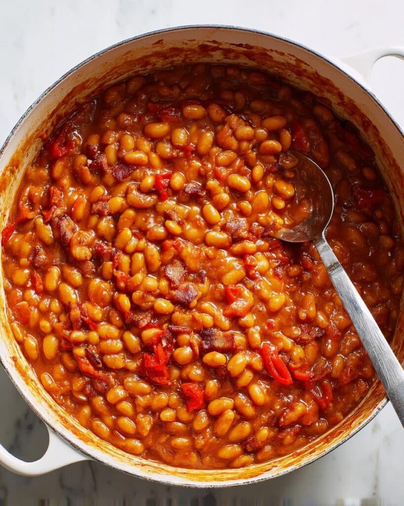 Baked Beans with Bacon, Vegetables, and a Tangy Barbecue Sauce Recipe