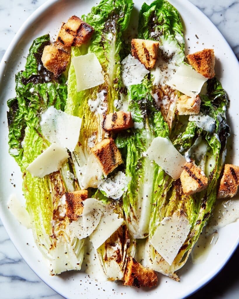 Grilled Romaine Wedge with Parmesan Dressing and Crispy Sourdough Croutons Recipe