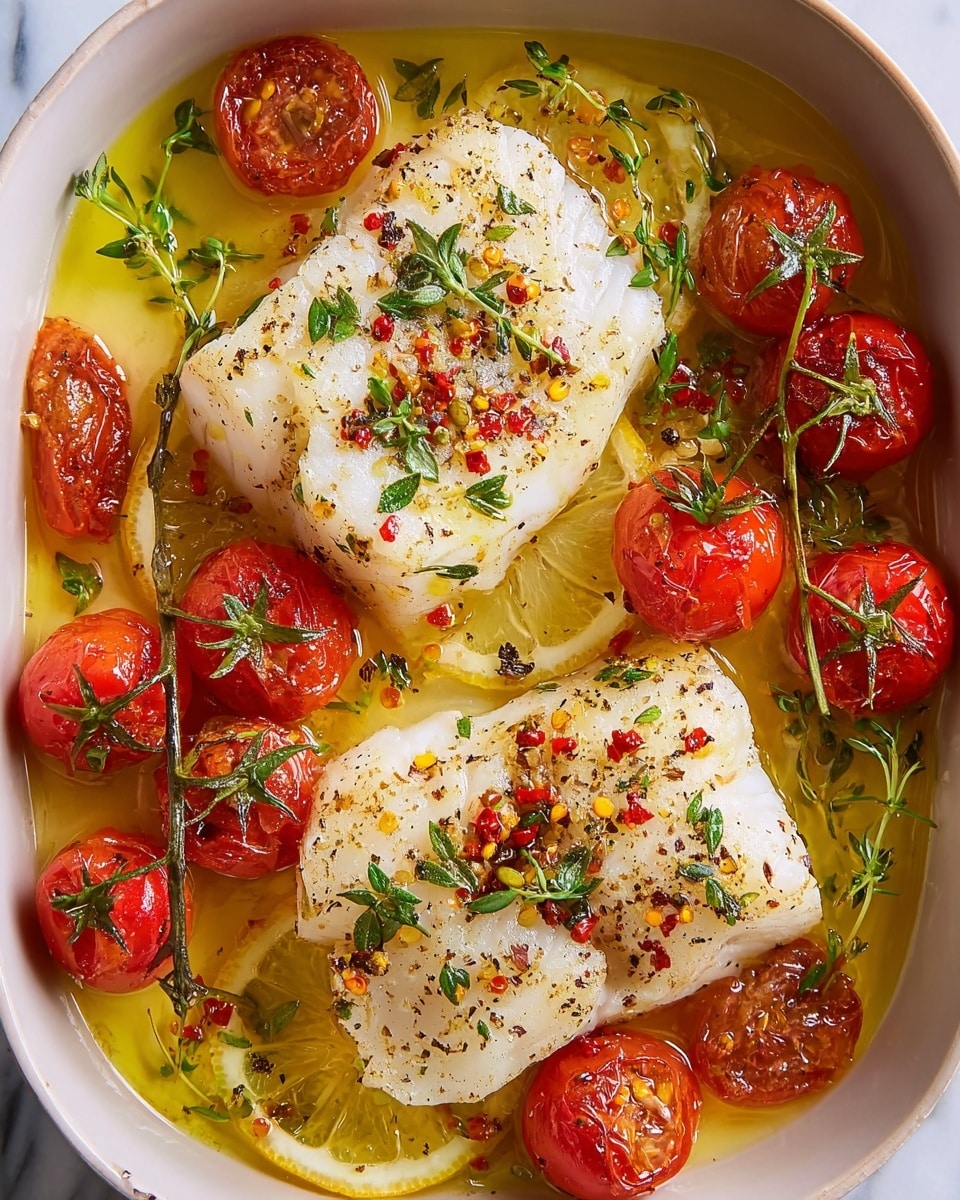 Baked Cod with Cherry Tomatoes, Lemon, and Fresh Herbs Recipe
