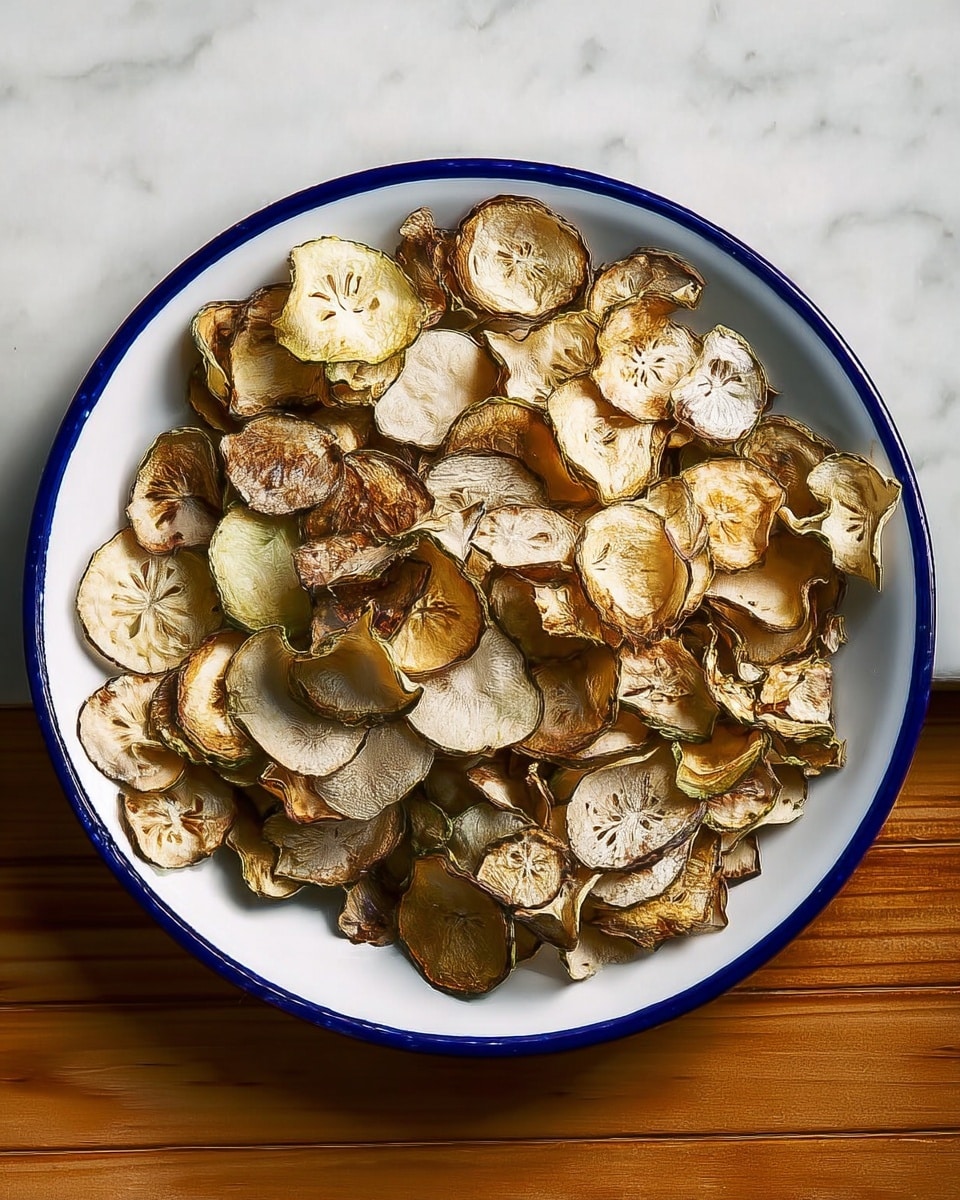 A white bowl with a blue rim is full of thin, round vegetable chips that have a mix of light beige, pale green, and brown colors with crispy, wrinkled textures. The chips are layered unevenly, some overlapping others, and have dark edges that contrast with their lighter centers. The bowl is placed on a white marbled surface, and the chips look crunchy and dry. photo taken with an iphone --ar 4:5 --v 7