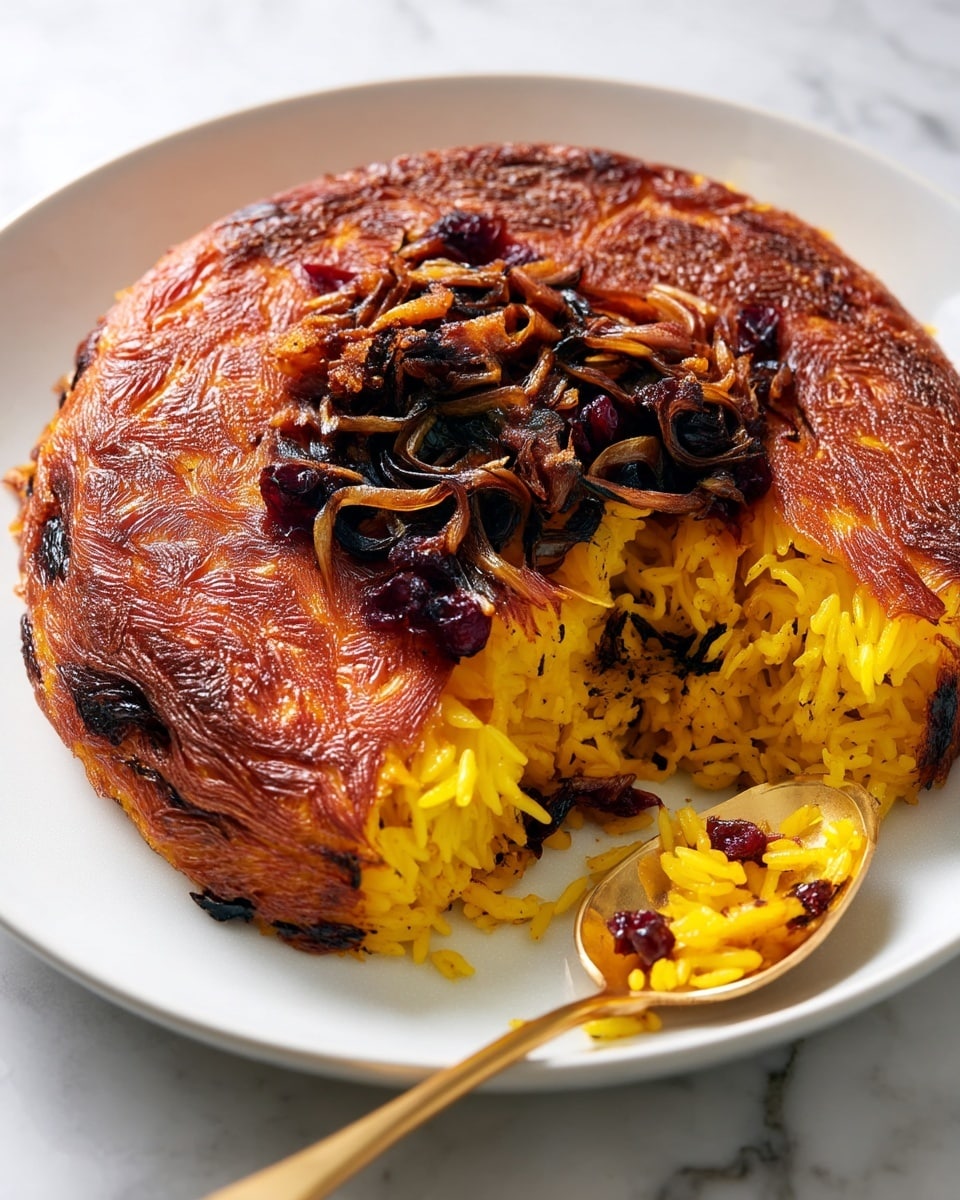 Caramelized Onion, Cranberry and Rosemary Tahchin Recipe