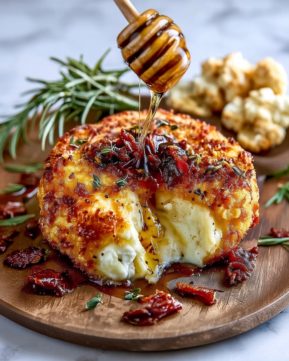 Crispy Fried Brie with Pepper Honey, Lemon-Herb Olives, and Crispy Prosciutto Recipe