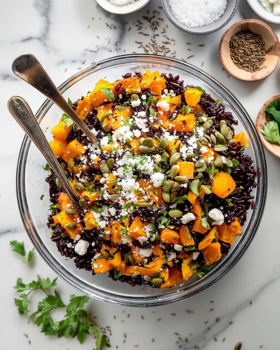 Harvest Black Rice Salad with Roasted Pumpkin, Pepitas, Cumin, and Goat Cheese Recipe
